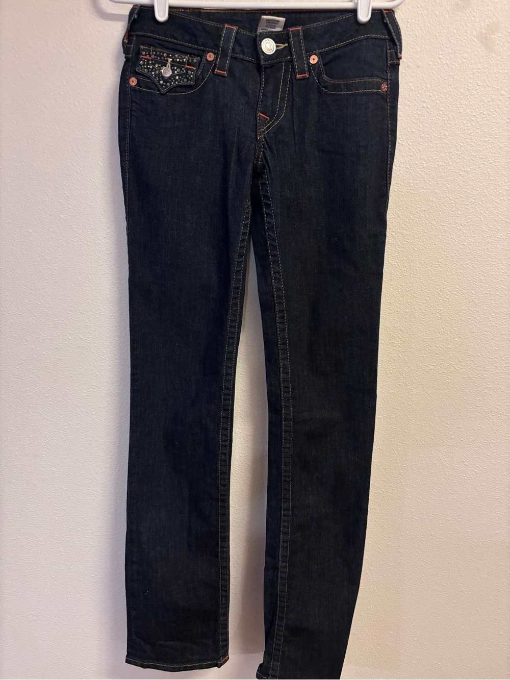 True Religion Women's Dark Indigo Straight Leg Jeans
